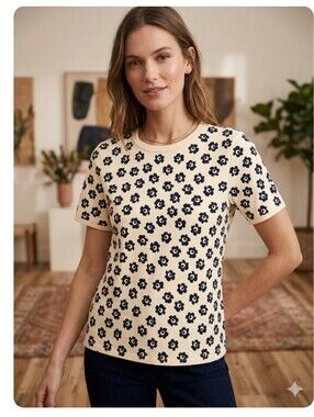 Tory Burch Cream Floral Short-Sleeve Top